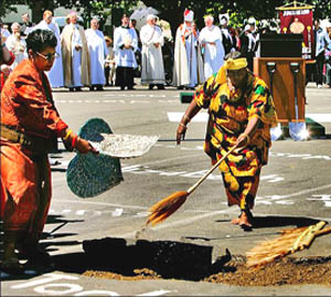 pagans blessing the ground where the Cathedral will be built